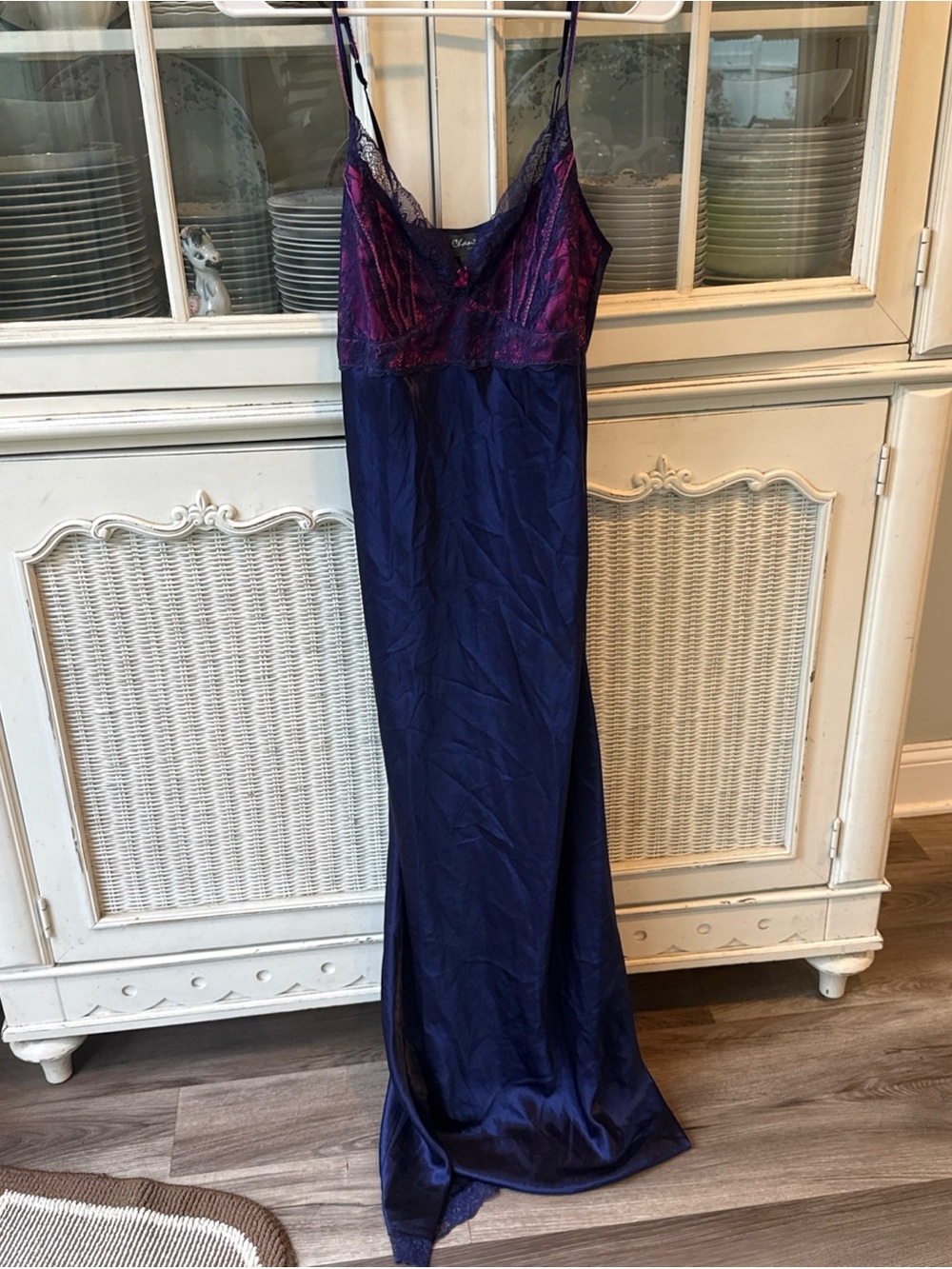 Chanteuse Purple Satin Long Nightgown Dress Lingerie Y2K Medium Satin Lace slip